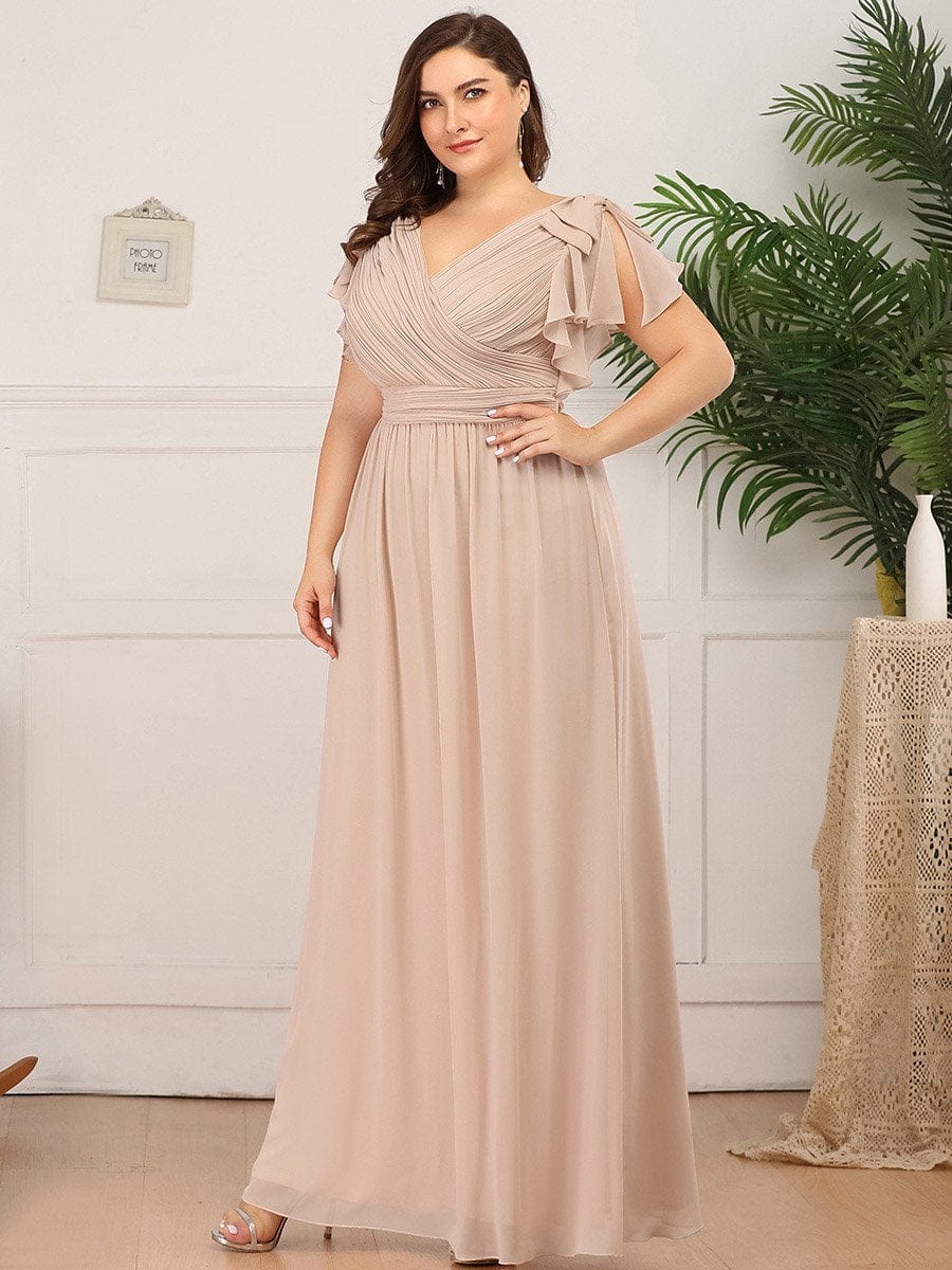 Elegant Evening Gown with Ruffled Sleeves