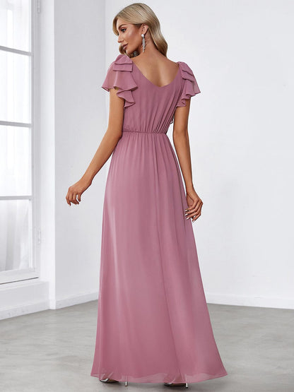 Elegant Evening Gown with Ruffled Sleeves