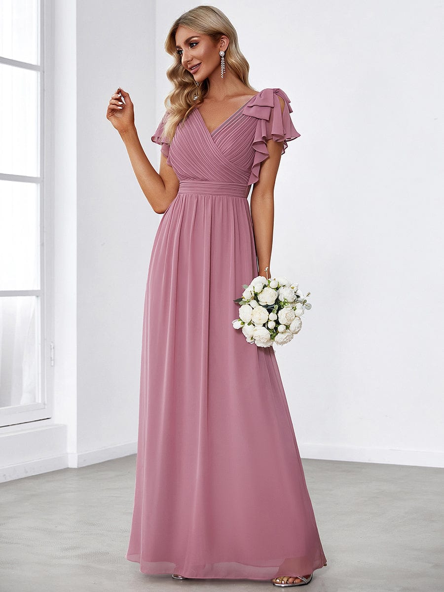 Elegant Evening Gown with Ruffled Sleeves