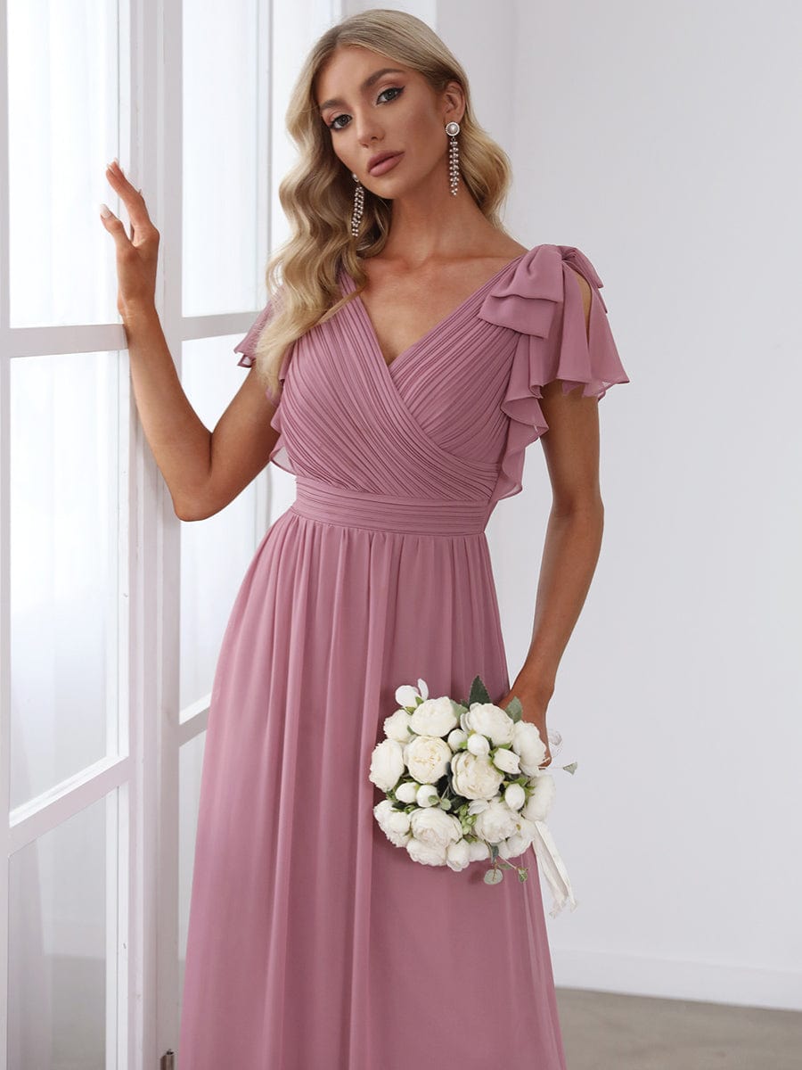 Elegant Evening Gown with Ruffled Sleeves