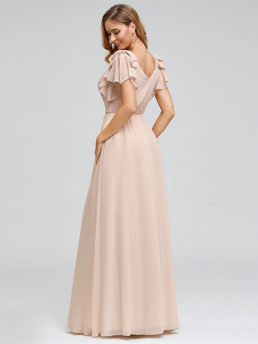 Elegant Evening Gown with Ruffled Sleeves