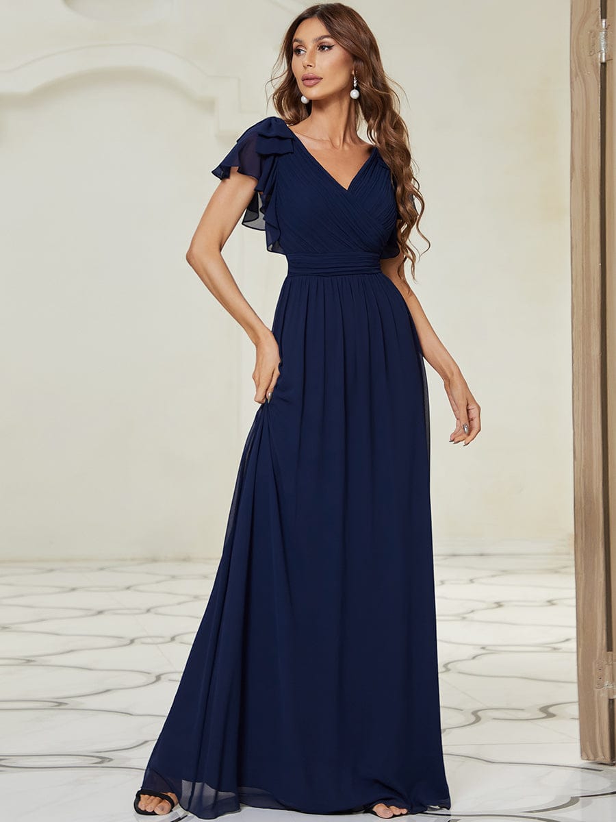 Elegant Evening Gown with Ruffled Sleeves