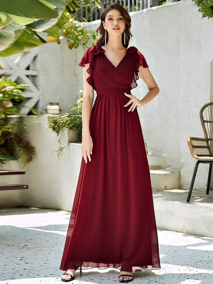 Elegant Evening Gown with Ruffled Sleeves