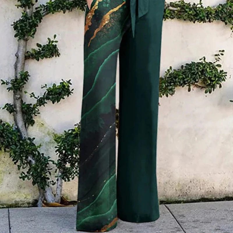 Elegant Green Lace-Up Print Jumpsuit for Women's Special Occasions