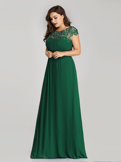 Elegant Lace Cap Sleeve Chiffon Evening Gown with Ruched Detail