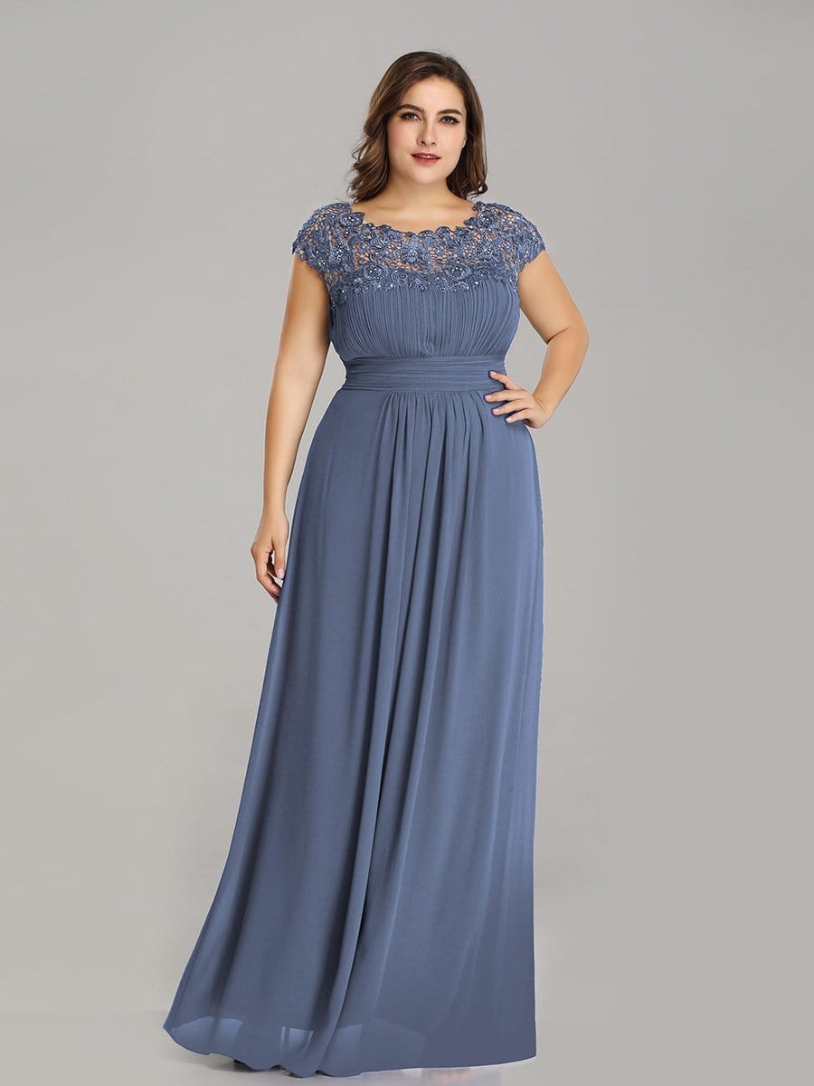 Elegant Lace Cap Sleeve Chiffon Evening Gown with Ruched Detail