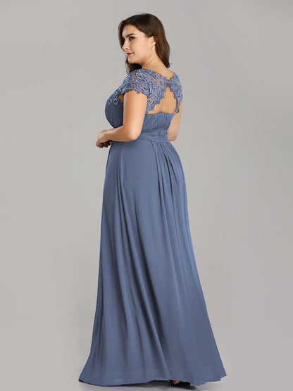 Elegant Lace Cap Sleeve Chiffon Evening Gown with Ruched Detail