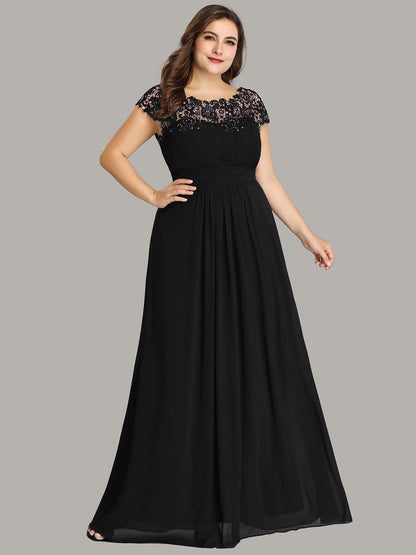 Elegant Lace Cap Sleeve Chiffon Evening Gown with Ruched Detail