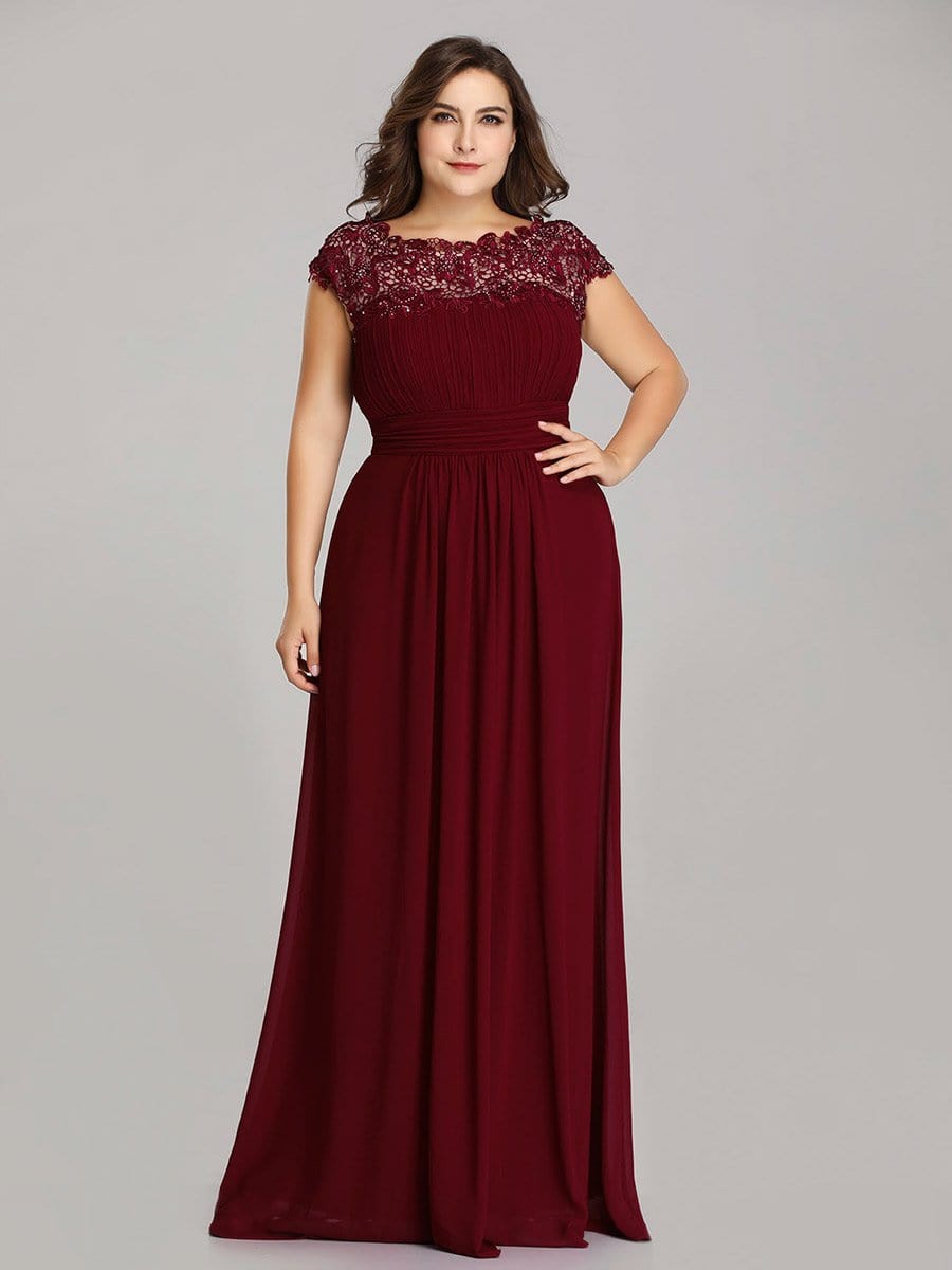 Elegant Lace Cap Sleeve Chiffon Evening Gown with Ruched Detail