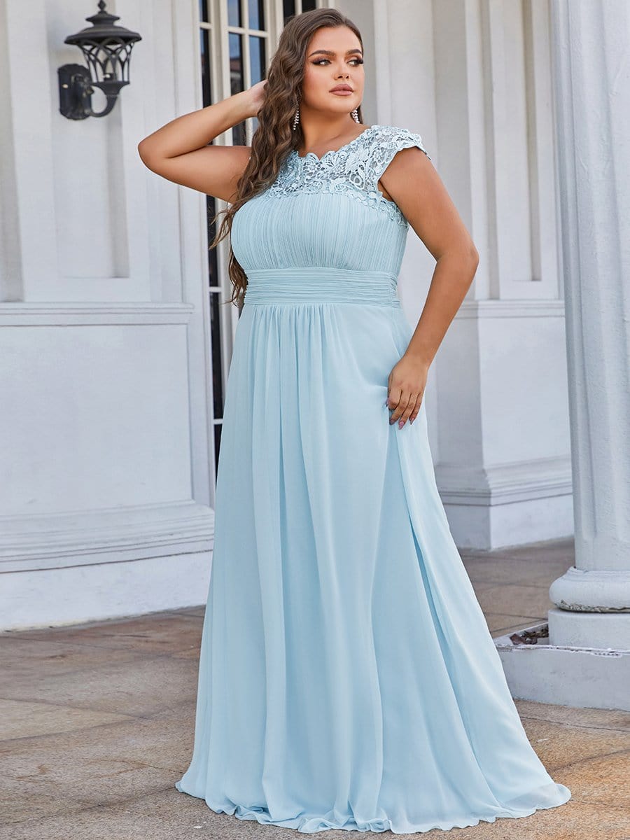 Elegant Lace Cap Sleeve Chiffon Evening Gown with Ruched Detail