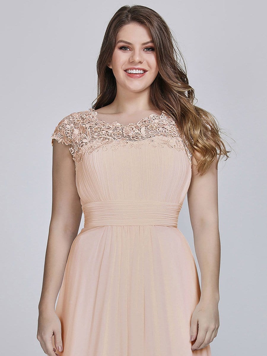 Elegant Lace Cap Sleeve Chiffon Evening Gown with Ruched Detail