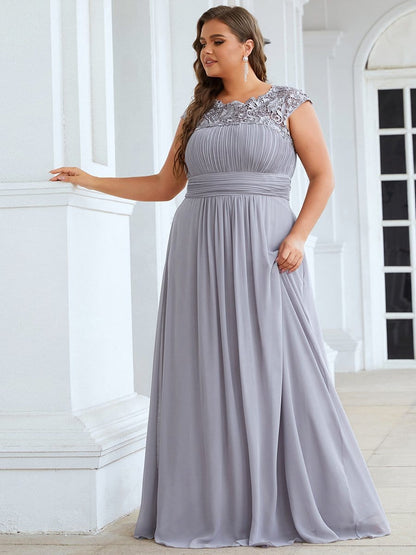 Elegant Lace Cap Sleeve Chiffon Evening Gown with Ruched Detail