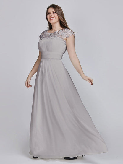 Elegant Lace Cap Sleeve Chiffon Evening Gown with Ruched Detail