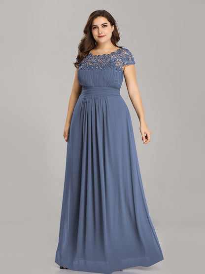 Elegant Lace Cap Sleeve Chiffon Evening Gown with Ruched Detail