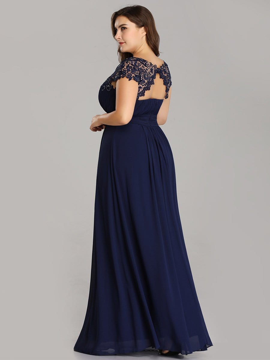 Elegant Lace Cap Sleeve Chiffon Evening Gown with Ruched Detail