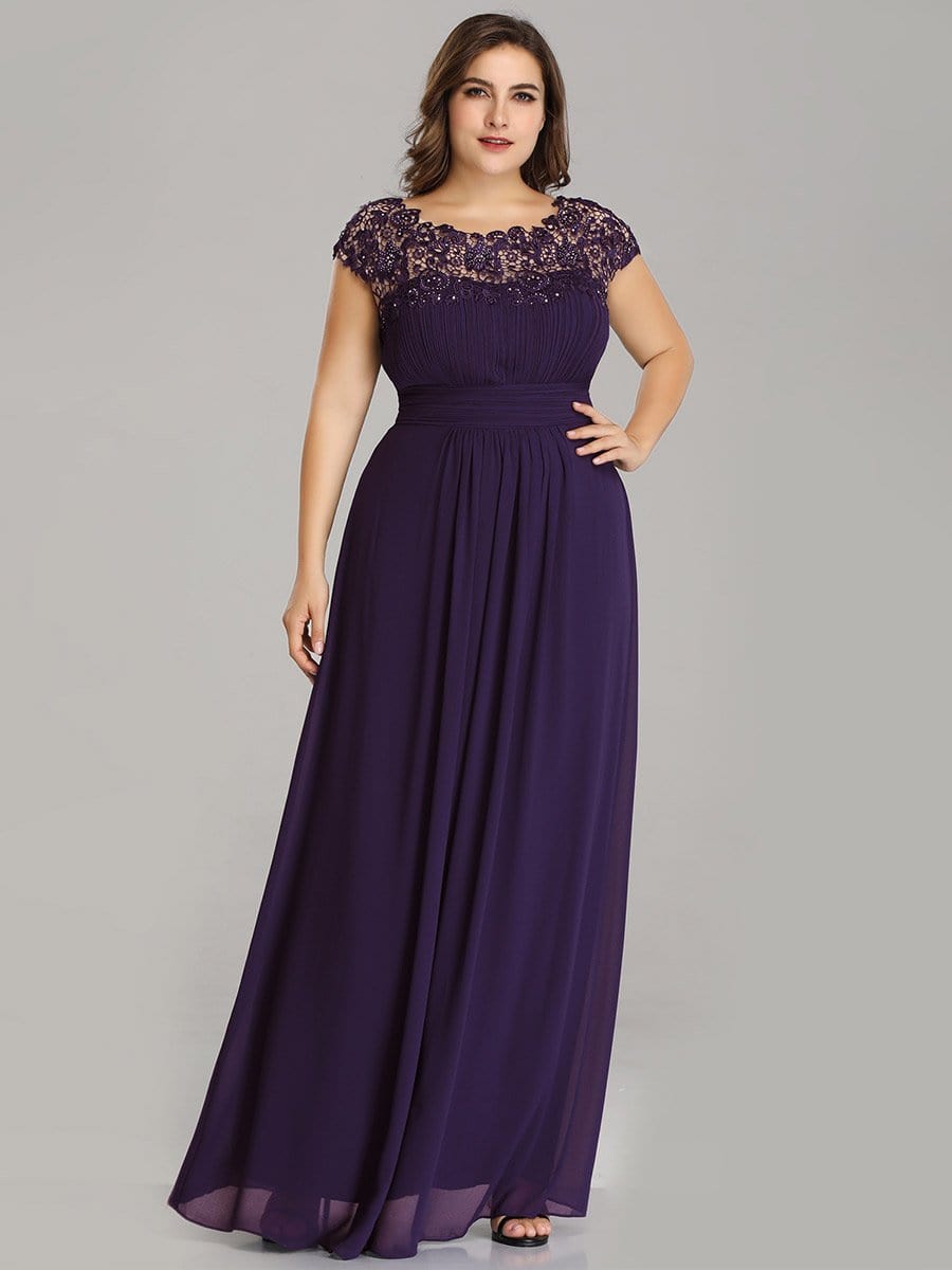 Elegant Lace Cap Sleeve Chiffon Evening Gown with Ruched Detail