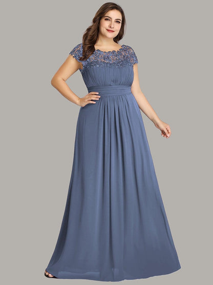 Elegant Lace Cap Sleeve Chiffon Evening Gown with Ruched Detail