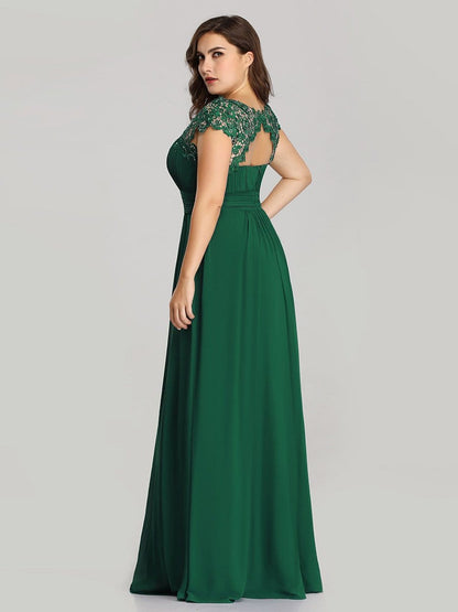 Elegant Lace Cap Sleeve Chiffon Evening Gown with Ruched Detail