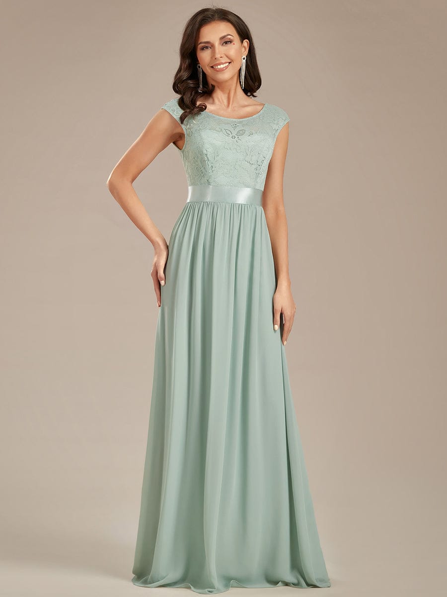 Elegant Lace & Chiffon Bridesmaid Dresses with V-Back and Belted Design