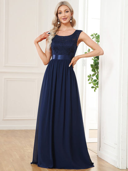 Elegant Lace & Chiffon Bridesmaid Dresses with V-Back and Belted Design