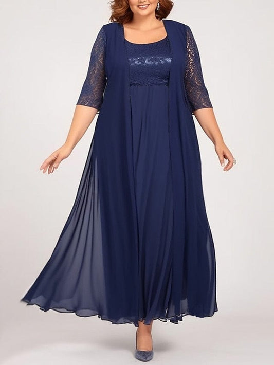 Elegant Lace Long Dress Set for Women's Plus Size Curve