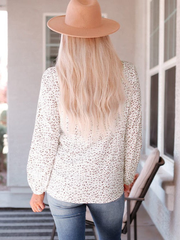 Elegant Leopard Print Loose Pullover with Chiffon Layer for Women