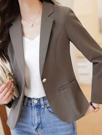 Elegant Long Sleeve Lapel Blazer for Women's Work Office Attire