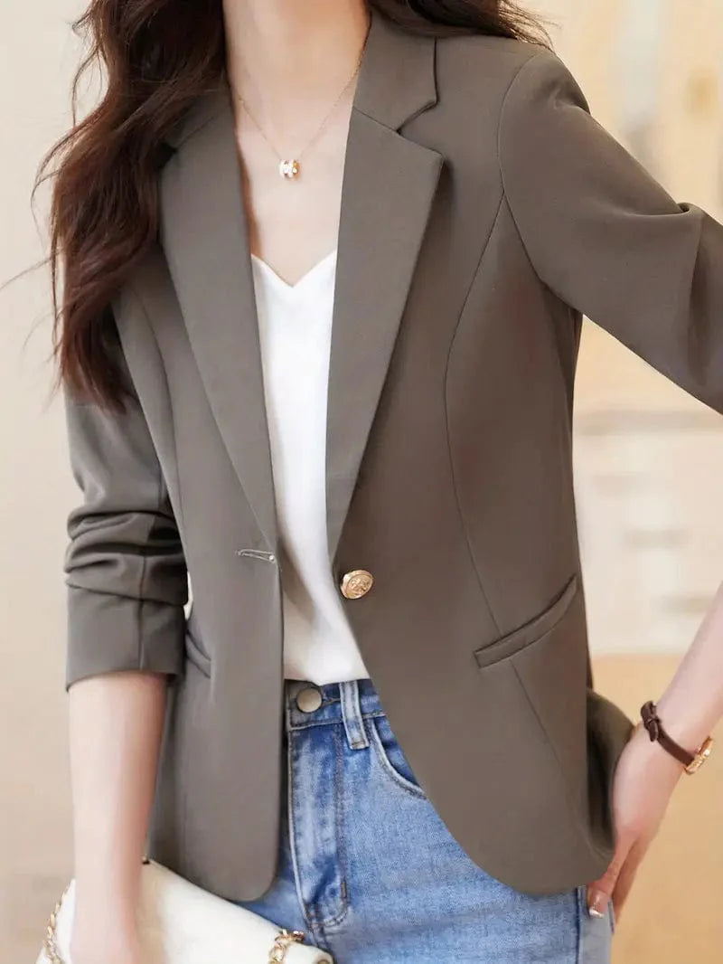 Elegant Long Sleeve Lapel Blazer for Women's Work Office Attire