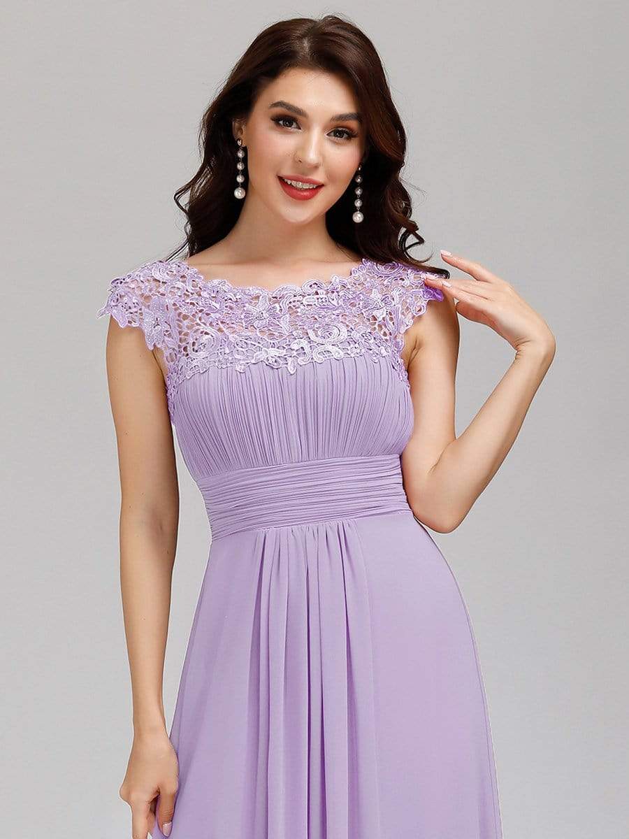 Elegant Maxi Long Lace Bridesmaid Dress with Cap Sleeve