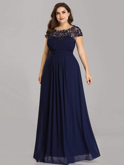 Elegant Maxi Long Lace Bridesmaid Dress with Cap Sleeve