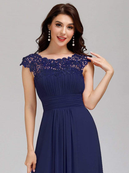 Elegant Maxi Long Lace Bridesmaid Dress with Cap Sleeve