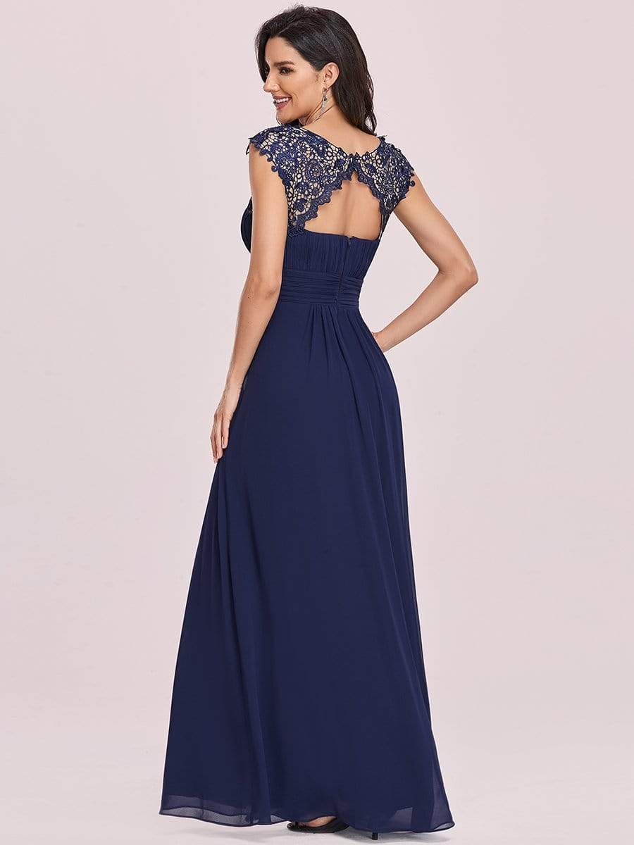 Elegant Maxi Long Lace Bridesmaid Dress with Cap Sleeve