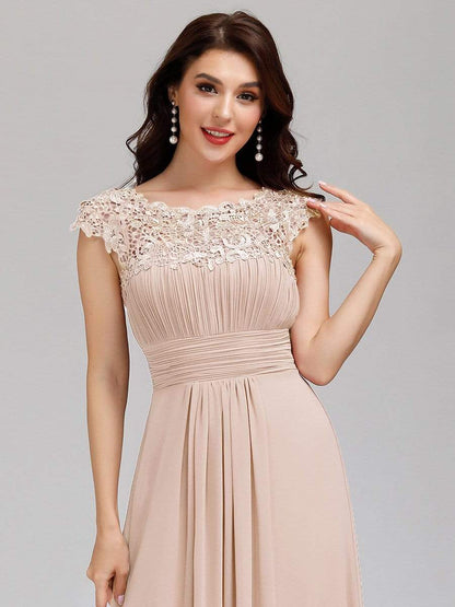 Elegant Maxi Long Lace Bridesmaid Dress with Cap Sleeve