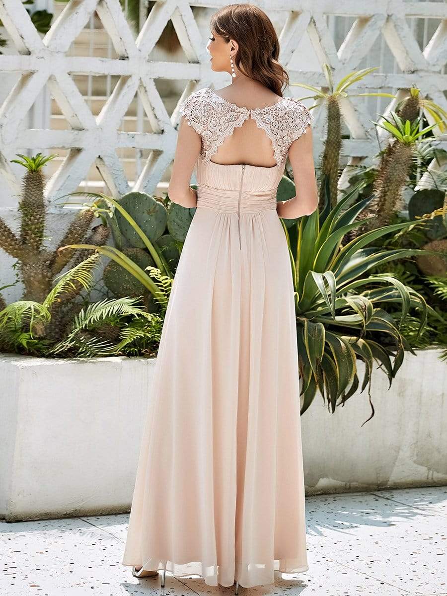 Elegant Maxi Long Lace Bridesmaid Dress with Cap Sleeve