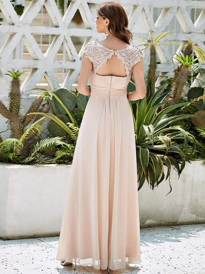 Elegant Maxi Long Lace Bridesmaid Dress with Cap Sleeve