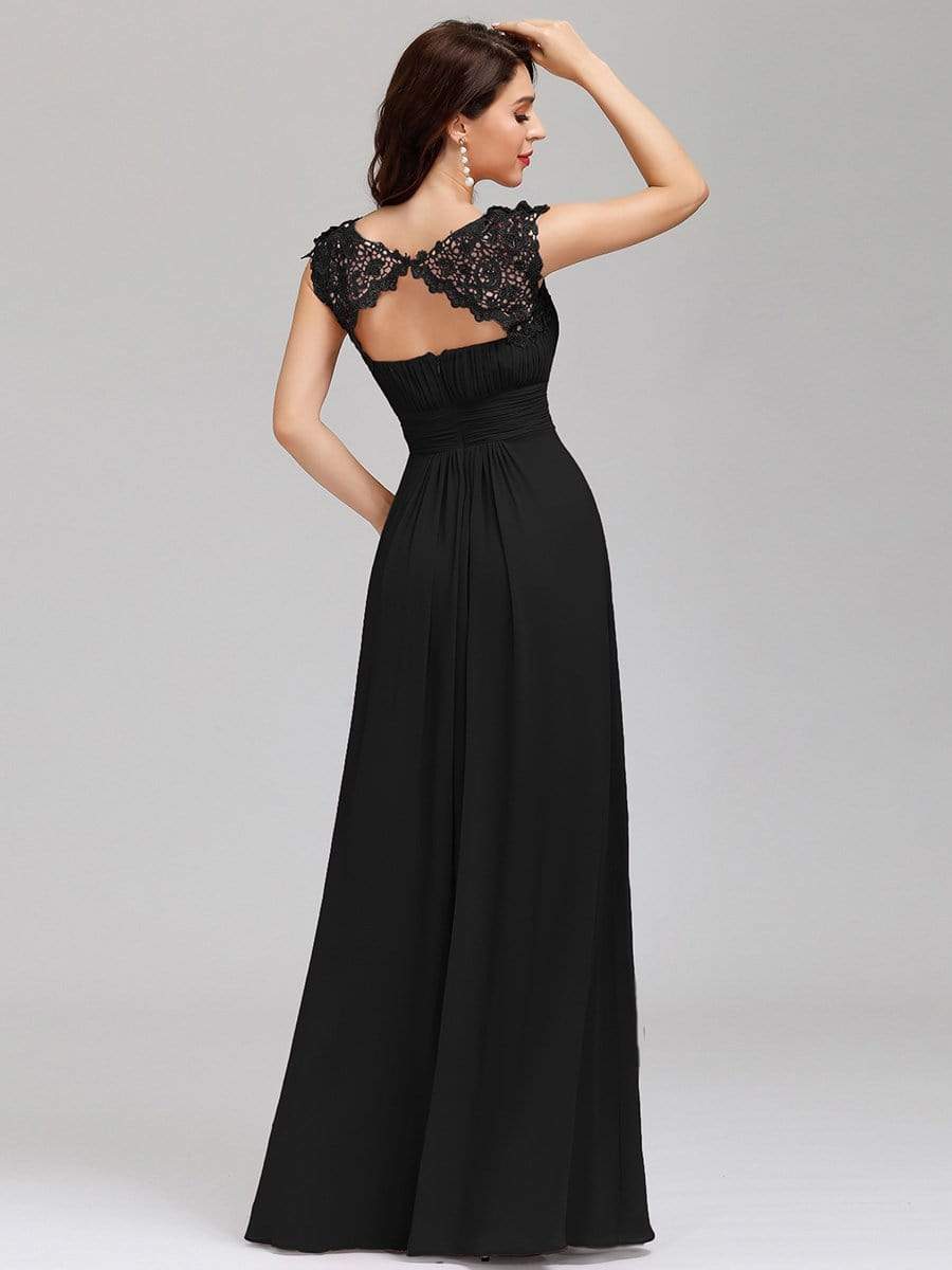 Elegant Maxi Long Lace Bridesmaid Dress with Cap Sleeve