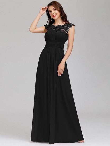 Elegant Maxi Long Lace Bridesmaid Dress with Cap Sleeve