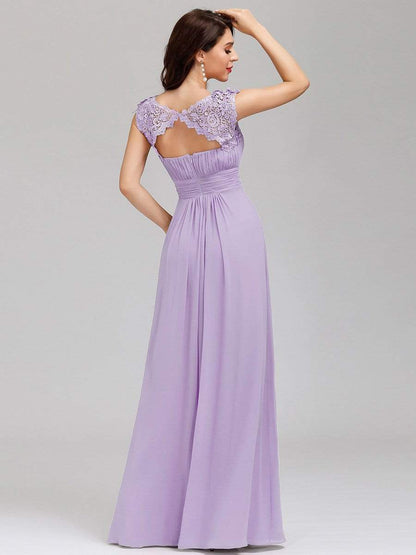 Elegant Maxi Long Lace Bridesmaid Dress with Cap Sleeve