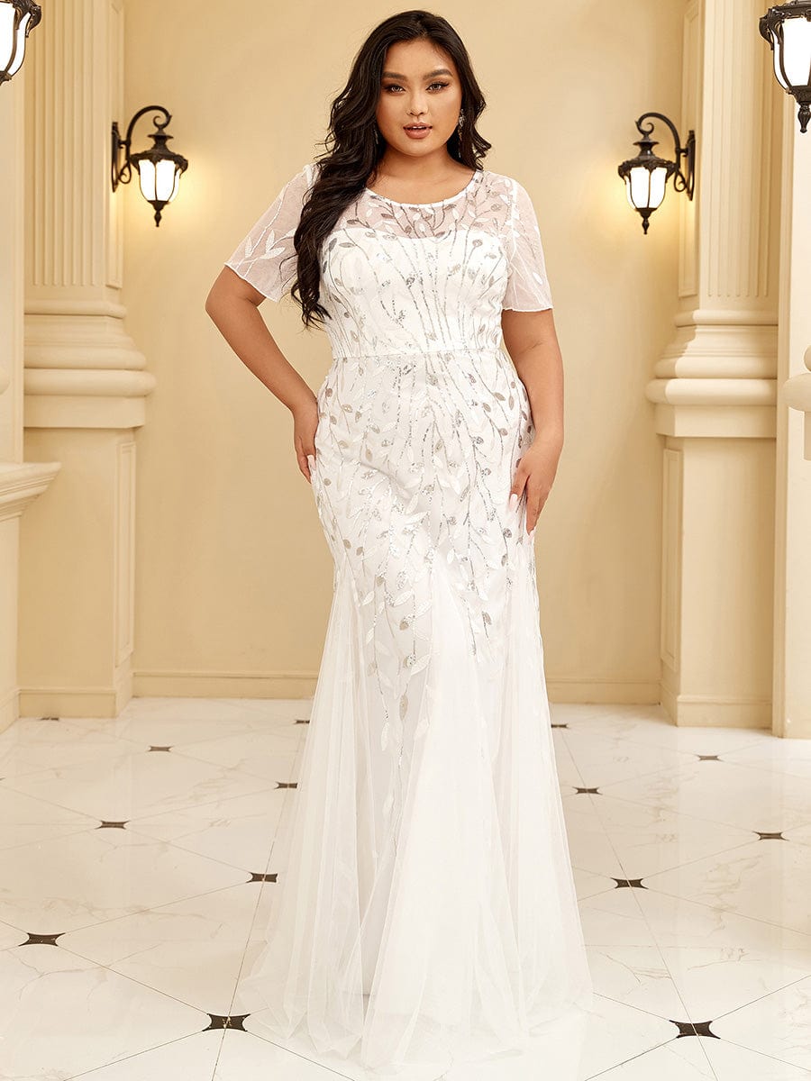 Elegant Plus Size Shimmery Sequin Fishtail Tulle Dress