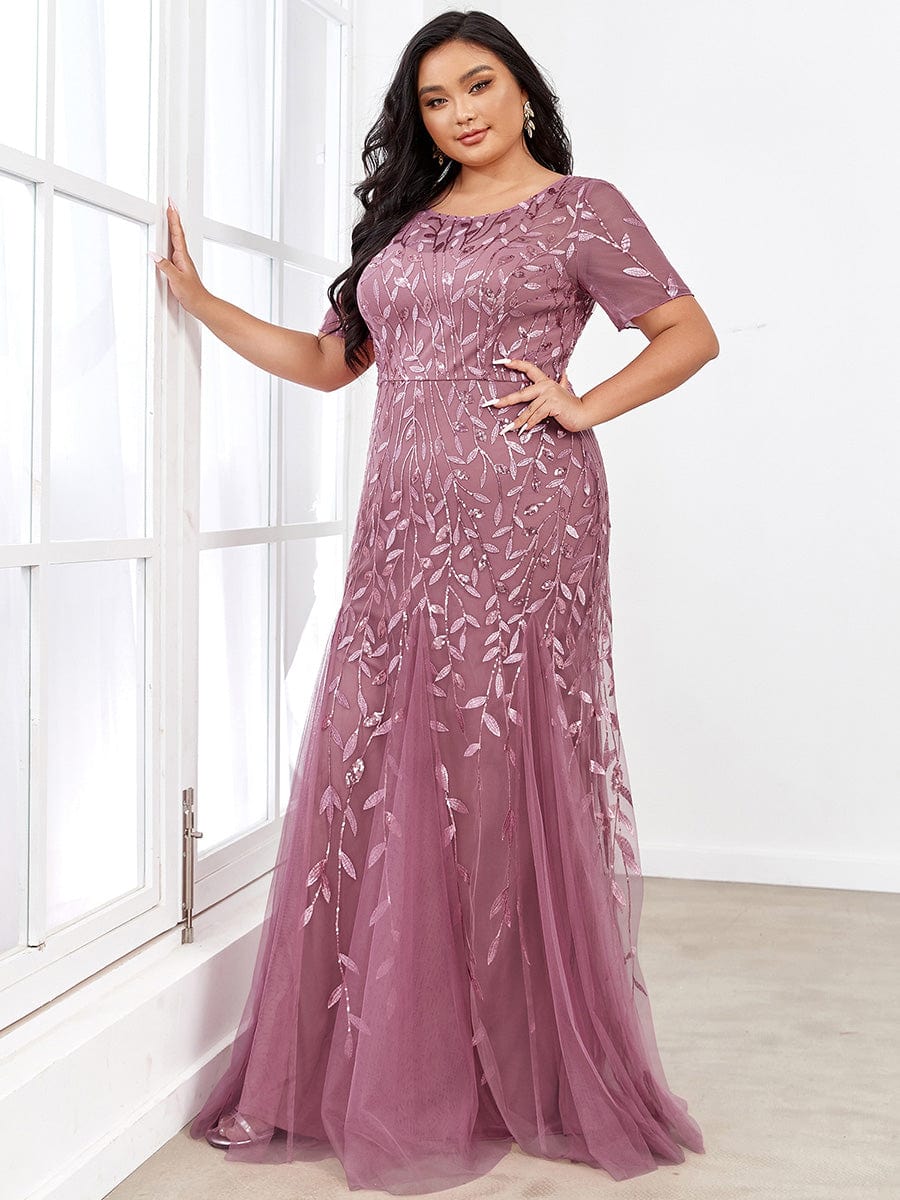 Elegant Plus Size Shimmery Sequin Fishtail Tulle Dress