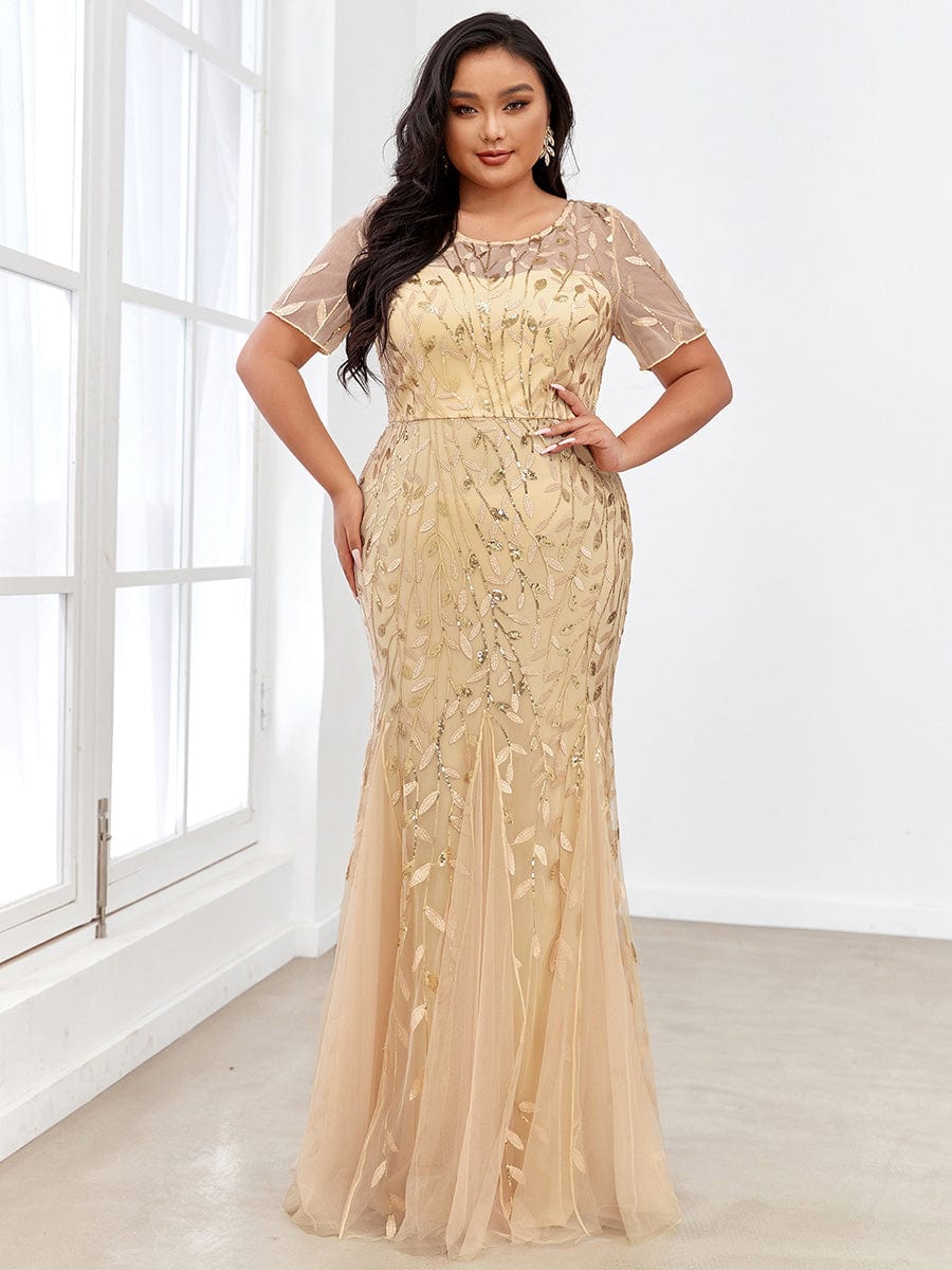 Elegant Plus Size Shimmery Sequin Fishtail Tulle Dress