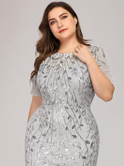 Elegant Plus Size Shimmery Sequin Fishtail Tulle Dress