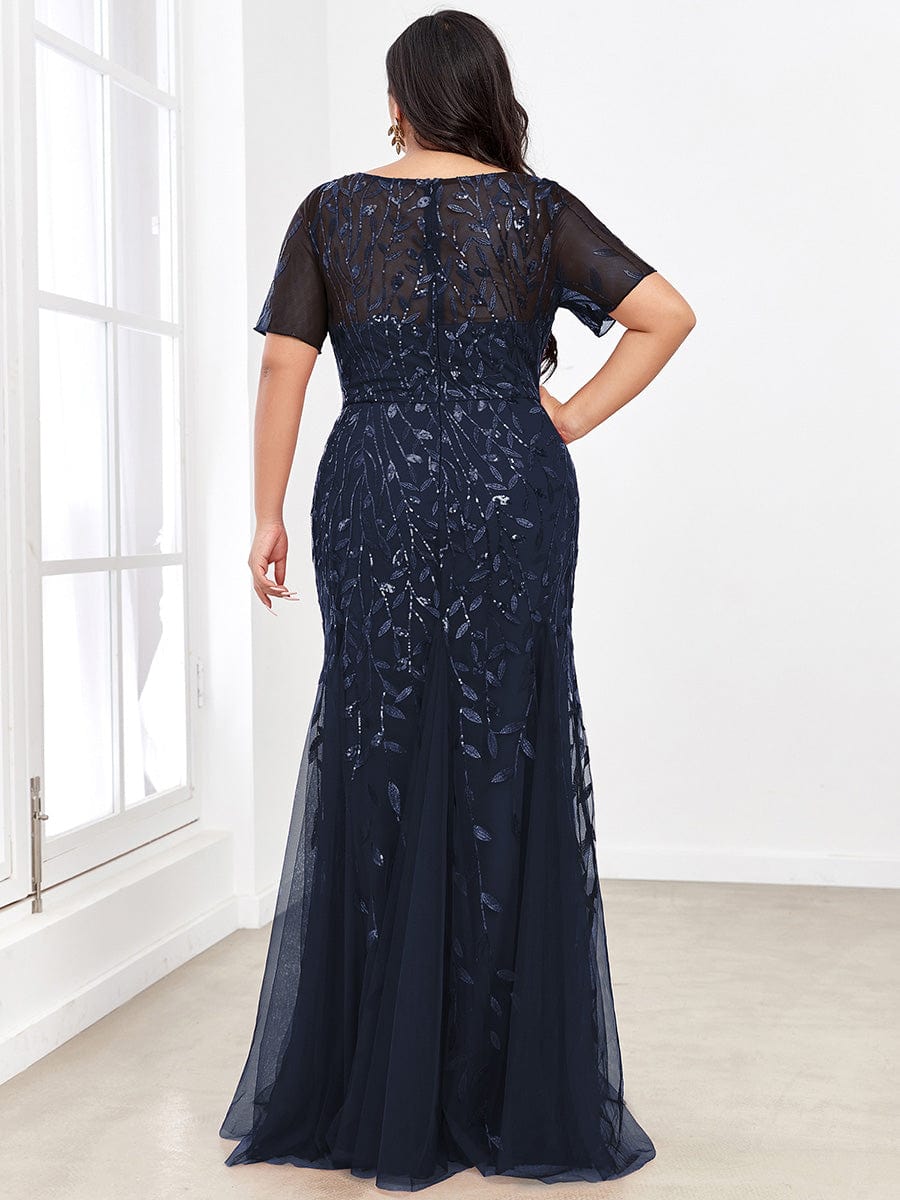 Elegant Plus Size Shimmery Sequin Fishtail Tulle Dress