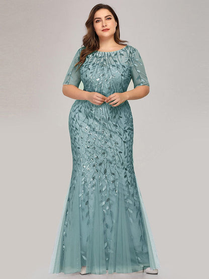 Elegant Plus Size Shimmery Sequin Fishtail Tulle Dress