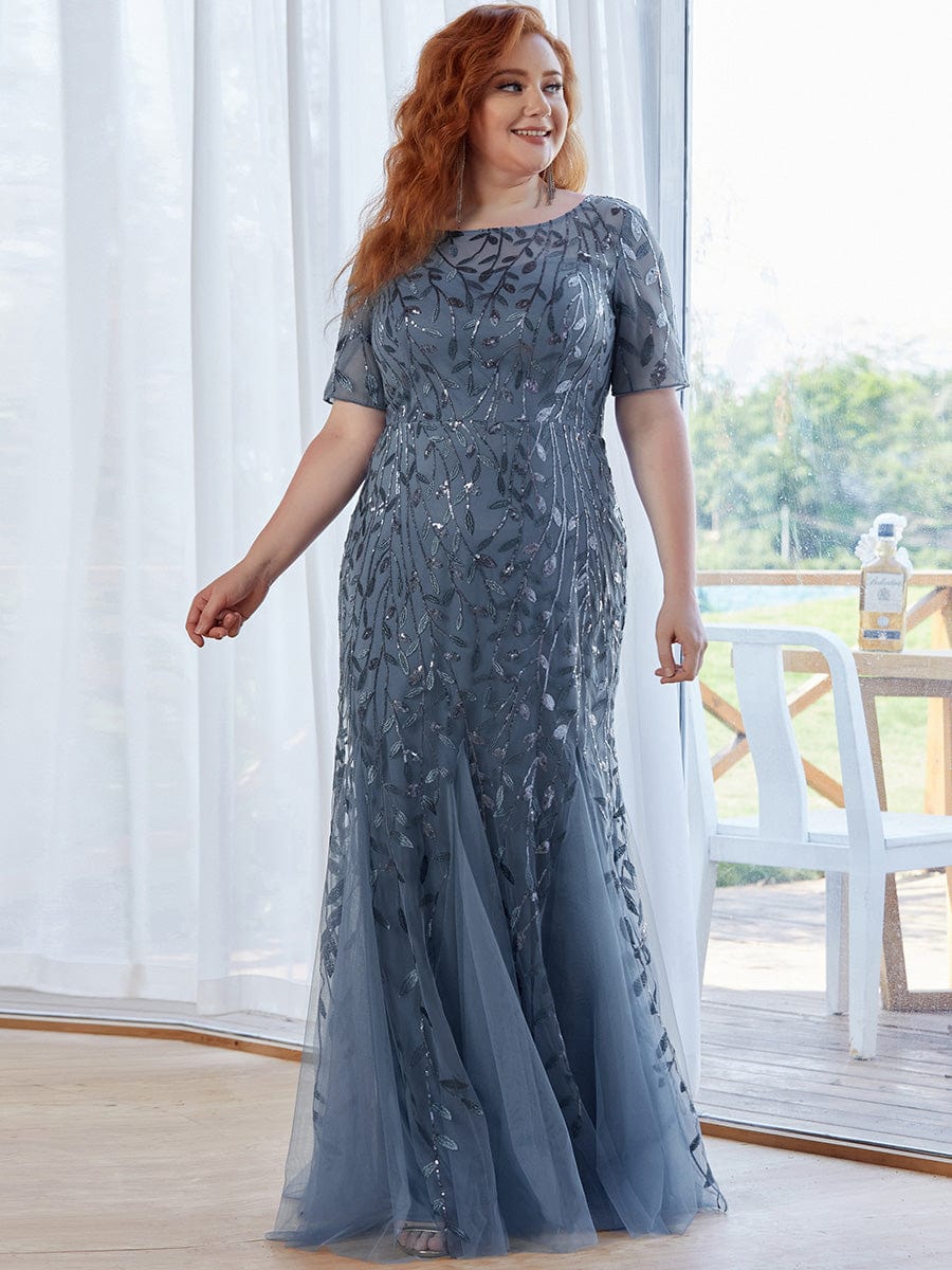 Elegant Plus Size Shimmery Sequin Fishtail Tulle Dress