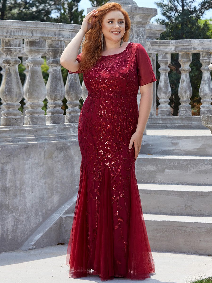 Elegant Plus Size Shimmery Sequin Fishtail Tulle Dress