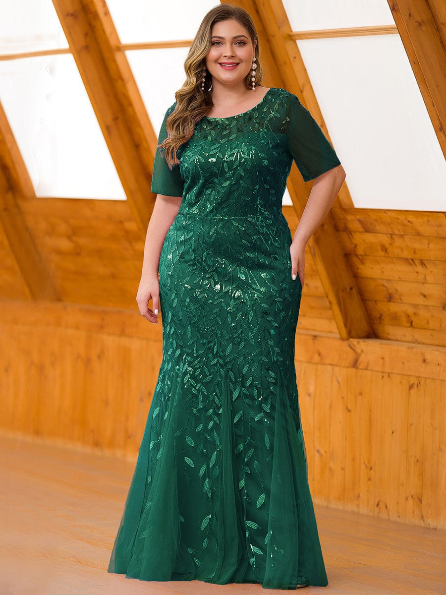 Elegant Plus Size Shimmery Sequin Fishtail Tulle Dress