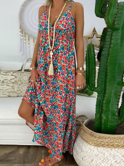 Elegant Printed Sling Maxi Dress