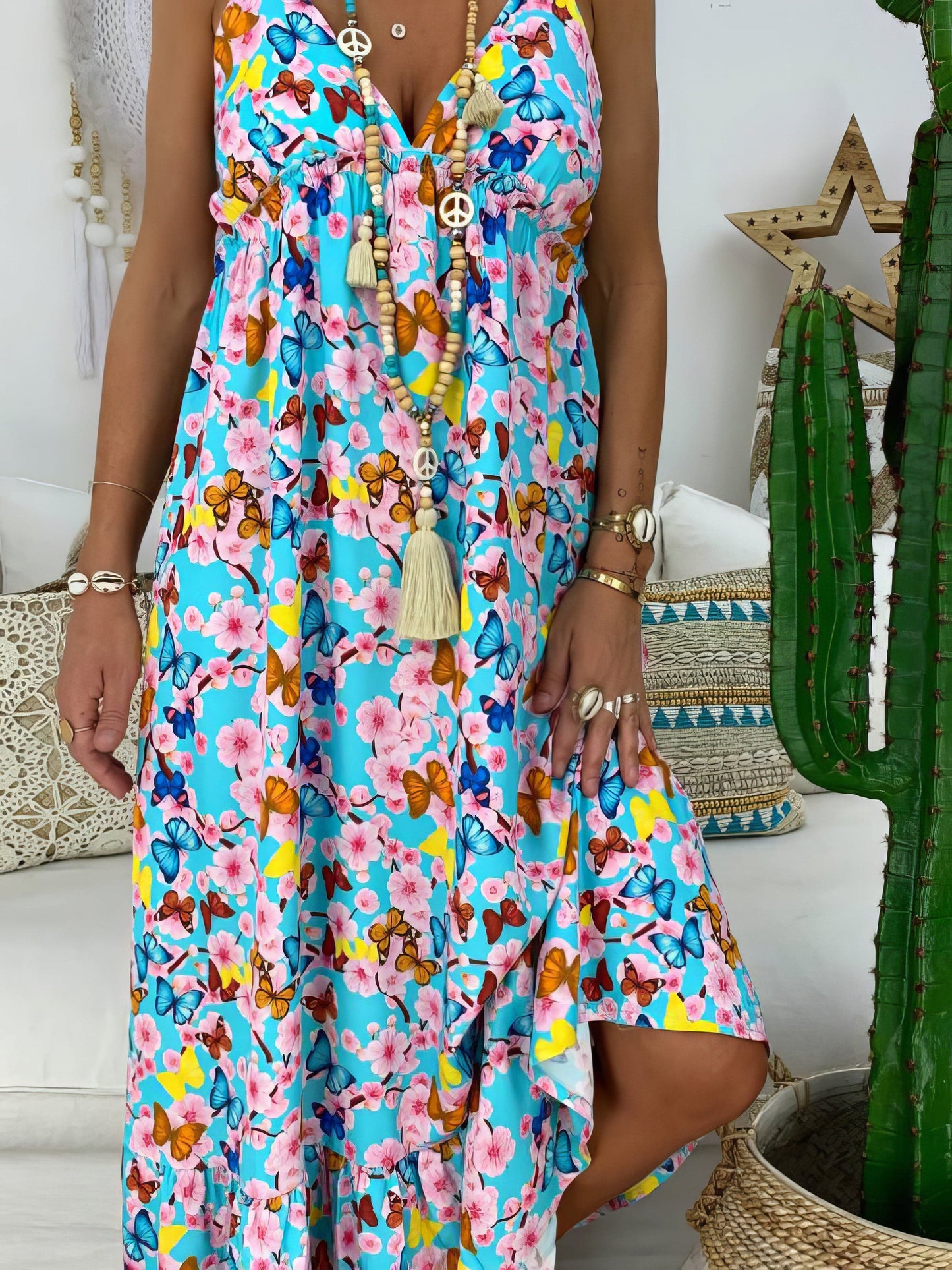 Elegant Printed Sling Maxi Dress