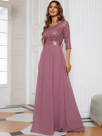 Elegant Sequined A-Line Evening Gown